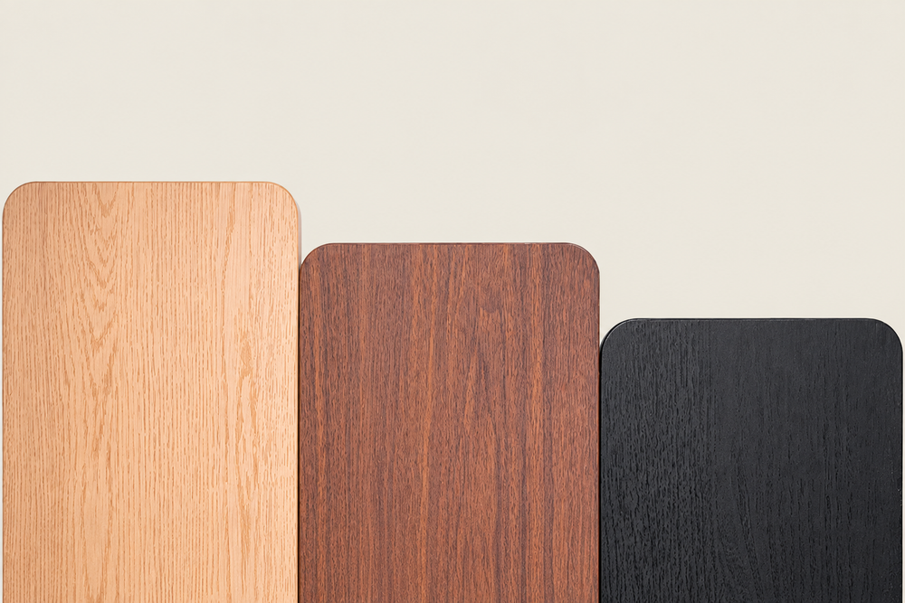 Oak, walnut and mist-black board finish comparison